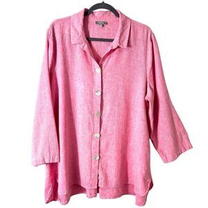 Habitat XL pink linen cotton blend shell button front collared tunic blouse shir